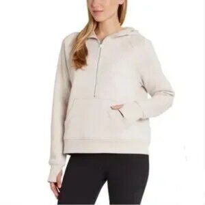 Danskin Half Zip Mixed Rib Cozy Hoodie Beige Womens XL